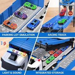 Carrier Truck Race Track Toddlers Toys, Foldable 3 Layer Small, Blue