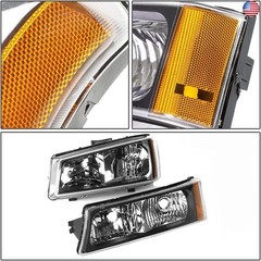 DNA MOTORING HL-OH-CS03-4P-BK-AM Black Amber Headlights Compatible with