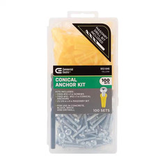Conical Anchor Kit (100 #10-#12 Anchors, 100 #10 Screws and 1/4 In. X 4 In. Maso