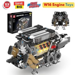 Working W16 Engine Model Kit Toys Building V8 Mini Engine Scale Model for Adults