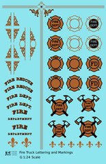 K4 G 1:24 Scale Decals Fire Engine Truck Markings Bronze, Silver and Black