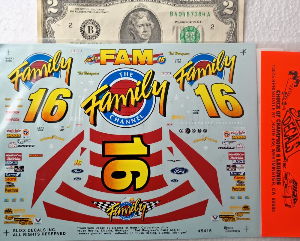 SLIXX DECALS 1:24 Scale Water slide Decals NASCAR #16 BIG Family CHANNEL !