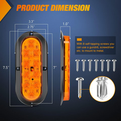 6 Inch Oval Amber LED Trailer Tail Lights 2PCS 10 Leds Waterproof Turn Signalstr