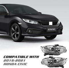 Headlight Assembly Fit for 2016-2021 Honda Civic,Halogen Headlamp W/Led DRL Chro