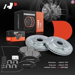 A-Premium 11.65 inch (295.8mm) Front Drilled and Slotted Disc Brake Rotors +