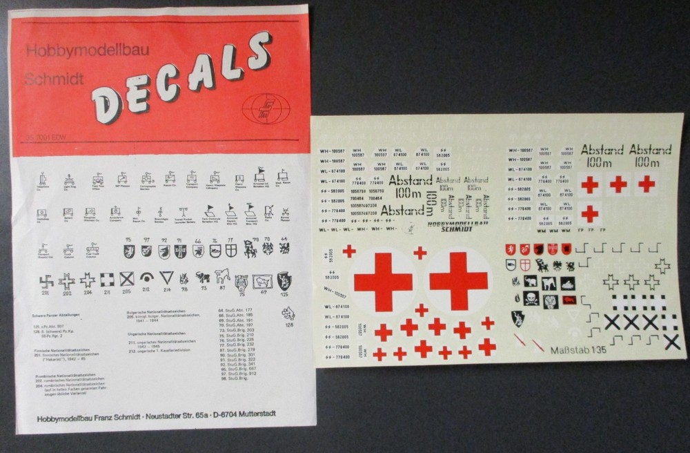 Hobbymodellbau 1/35th Scale Decals German WW2 Markings Sheet