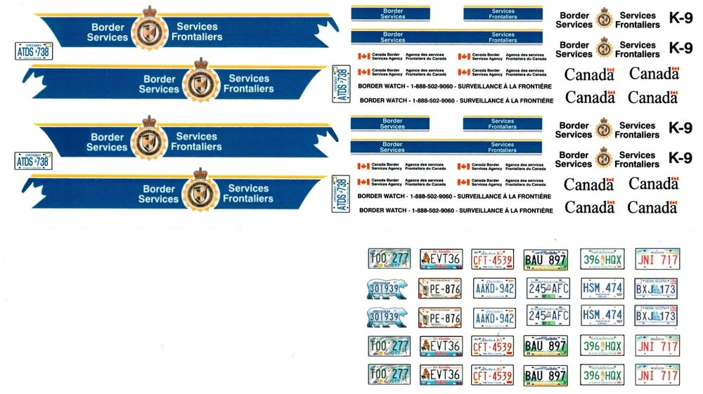 1/24, 1/25 Police Car decals (Bill Bozo – Canada Border Services)