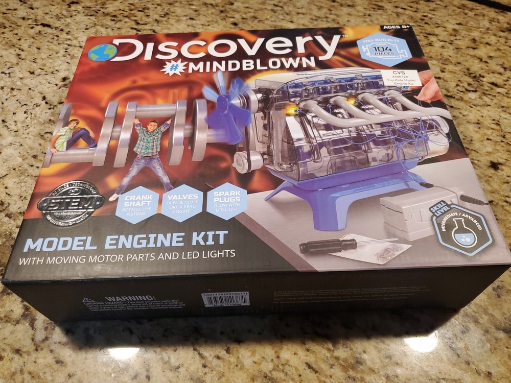 Discovery Mindblown Model Engine Build Kit STEM Moving Parts, LED Lights NIB