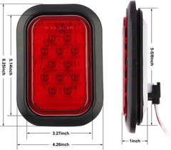 6Pcs 5″X3″ Rectangle LED Stop/Turn/Tail/Brake & Backup Reverse Truck Trailer Tai