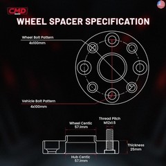 Cmd motoring 1″ (25mm) 4×100 4×3.9 Wheel Spacers -Hub Centric Forged 6061-T6