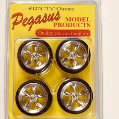 Pegasus 1/24 Rim & Tire Set 1274 “T’s” Chrome 19″ Wheels (4)
