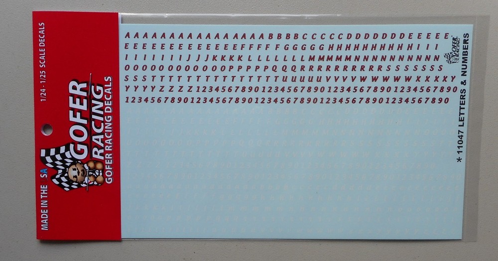 RED WHITE LETTER NUMBERS 1:24 1:25 GOFER RACING DECALS CAR MODEL ACCESSORY 11047