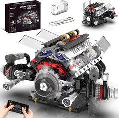 V8 Engine Kits That Works Building Sets,Car Engine Model Kit with Motor and Lig