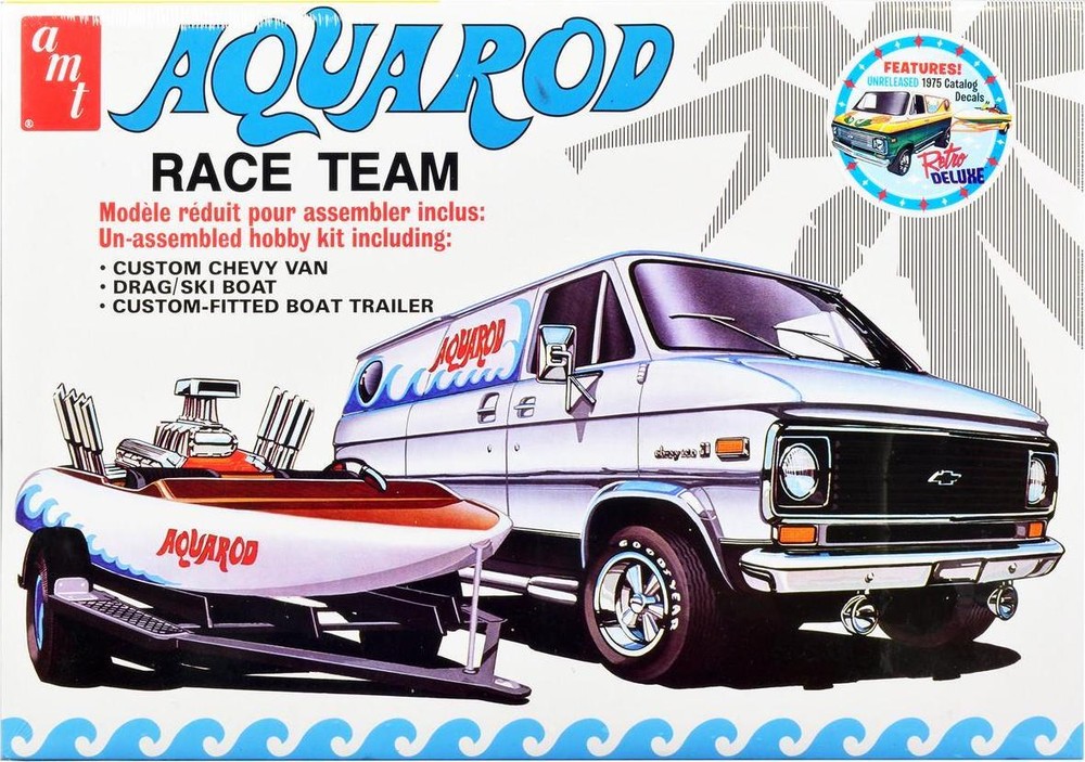 Skill 2 Model Kit Chevrolet Custom Van with Drag/Ski Boat and Trailer Aqua Rod