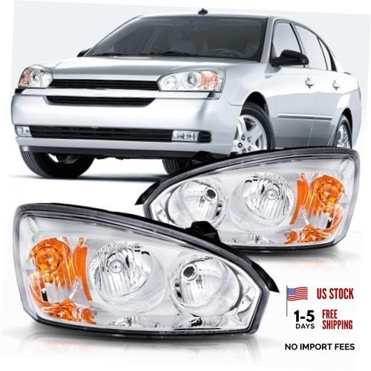 Headlight Assembly Chrome Amber Compatible with 2004-2007 Malibu Headlights