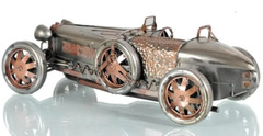 1926 Bugatti Type 35 Metal Racing Car Model 14″ Silver & Bronze Automotive Decor
