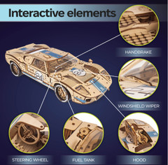 Advanced 970-Piece Wooden Endurance Race Car Model Kit with V8 Engine 1:12 Scale
