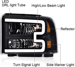 LED DRL Headlights Assembly Front Headlamp Compatible with Ford F250 F350 F450 F