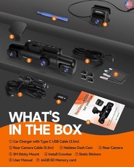 360° Dash Cam Front and Rear Inside, 4 Channel FHD 4 * 1080P, Wi-Fi GPS Voice