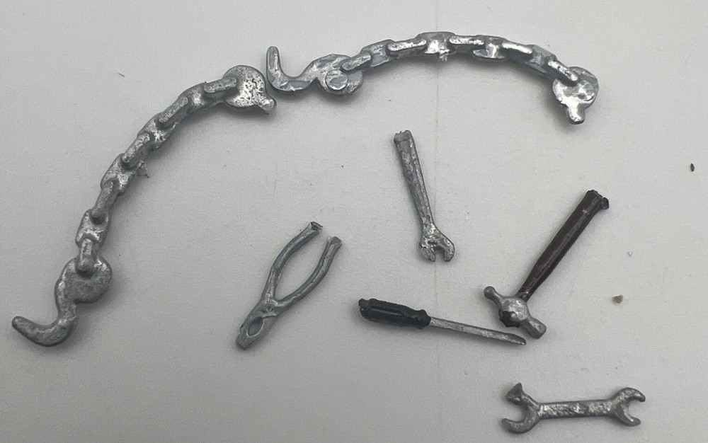 Junk Yard Mixed Plastic Model Car Parts Lot Tools Chains Pliers Hammer Wrench