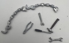 Junk Yard Mixed Plastic Model Car Parts Lot Tools Chains Pliers Hammer Wrench