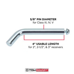 Class 5 5/8 In. Dia Hitch Pin with Clip 4 In. Span Fits 2,2-1/2 In. and 3 In. Re