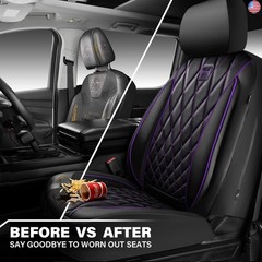 CAR PASS Piping Luxury Faux Leather Two Front Car Seat Covers, Waterproof Anti