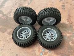 1/24 Scale: 18-Inch Fuel Nitro Wheels W/ Mud Tires; Jeep, Resin 1/25, 3D Print