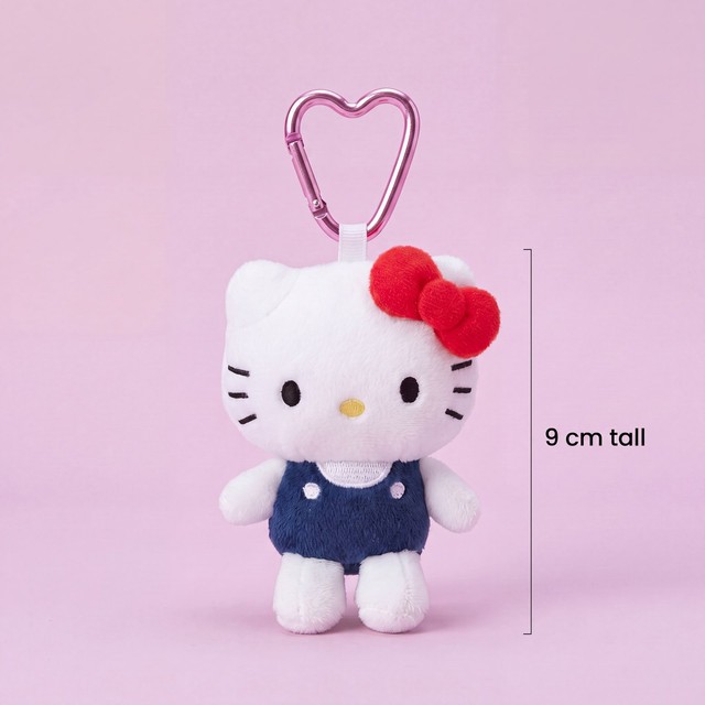 Cute White Cat Plush Bag Charm with Heart Clip
