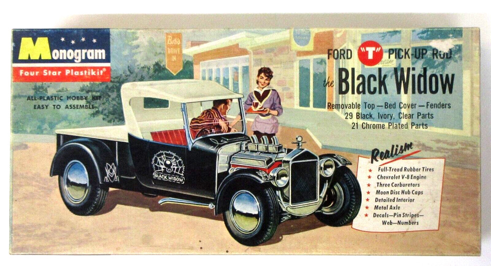 original 1960 Monogram PC60-149 BLACK WIDOW “T” partially built 1/24 model kit