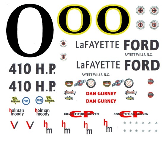 #0 Dan Gurney 1963 Galaxie Lafayette Ford 1/24th – 1/25th Scale Waterslide Decal