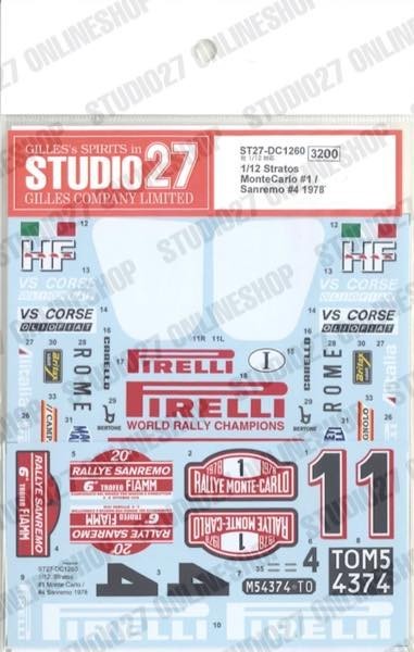STUDIO27 Decals 1/12 Stratos #1 Monte Carlo / #4 Sanremo 1978 for ITALERI DC1260