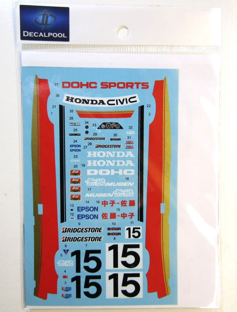 Decalpool 1/24 Honda Civic Mugen Si Group A 1986 Decal Sheet DP276 suit Tamiya