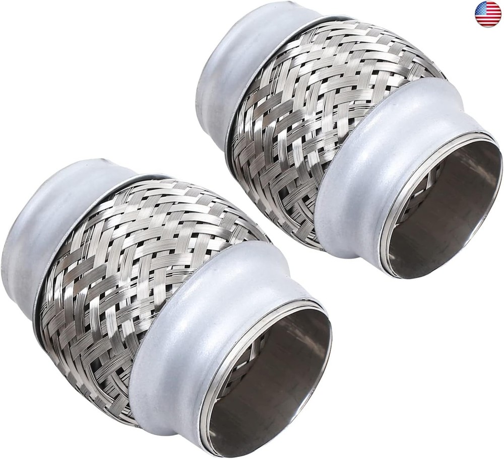 2PCS Exhaust Flex Pipe Stainless Steel Double Braid 2.25″Inch (2 1/4″) ID x 4″