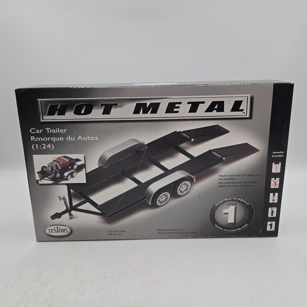 1:24 Testors Hot Metal Car Trailer Diecast Model Kit Open Box Complete Metal Kit