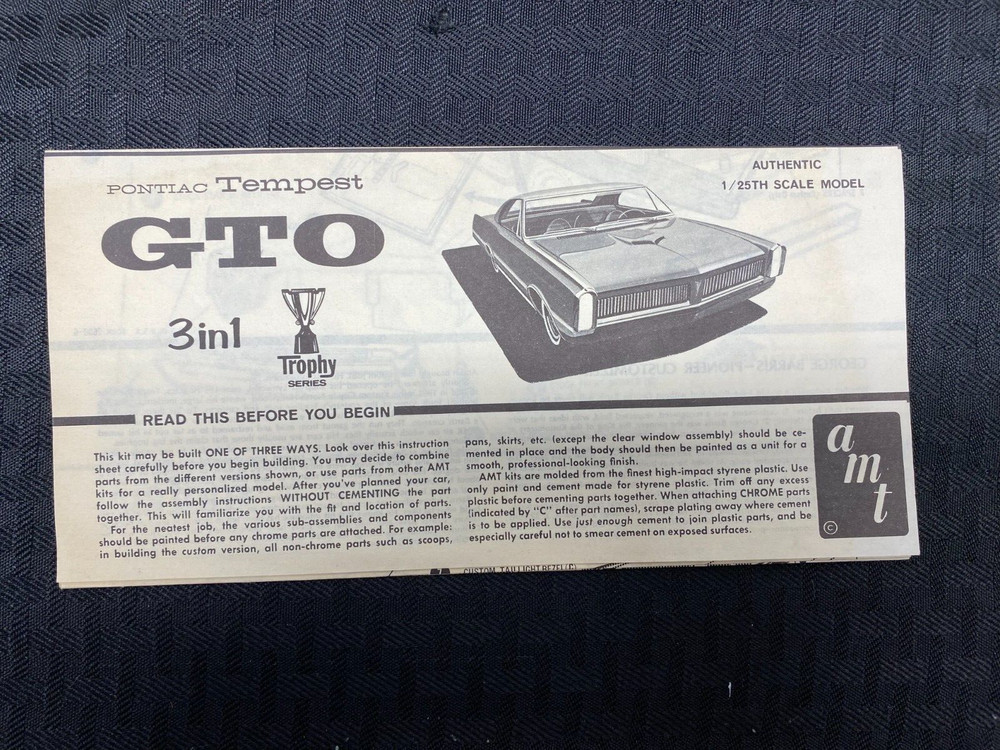 AMT ’65 Pontiac Tempest GTO 5615 Trophy Barris Instructions Original Manual