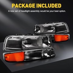 Headlights Assembly Compatible With 1999-2002 Silverado 1500 2500 Black + Amber