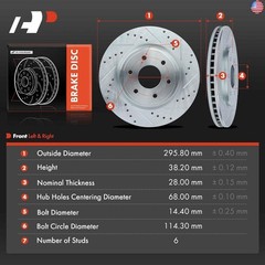 A-Premium 11.65 inch (295.8mm) Front Drilled and Slotted Disc Brake Rotors