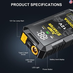 Car Jump Starter 4000A, 12V Jump Starter Battery Pack (All Gas,up to 10.0L
