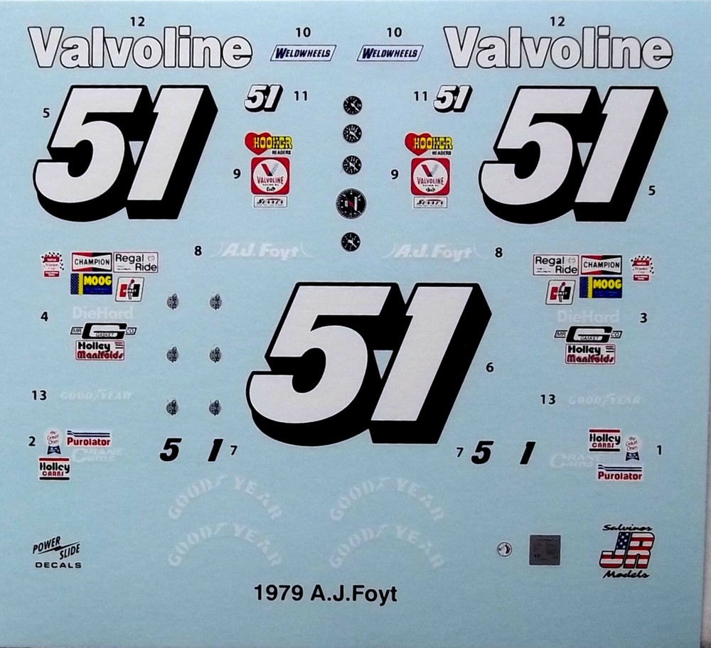 POWERSLIDE #51 VALVOLINE NASCAR 1979 OLDSMOBILE AJ FOYT 1/25 DECAL