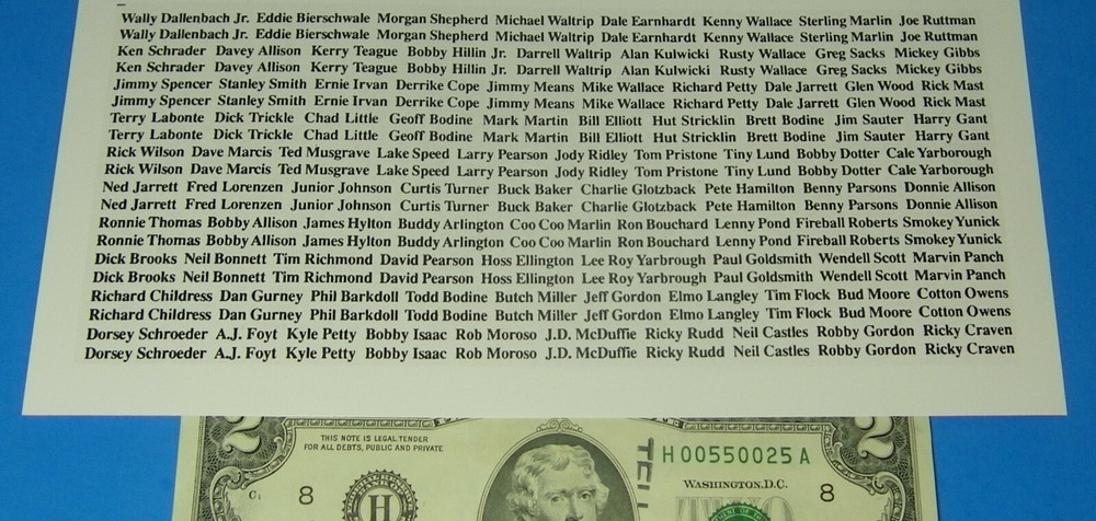 CLEAR WATER SLIDE 1:24 Old School NASCAR CAR DRIVERS NAMES Black Ink PRINTED
