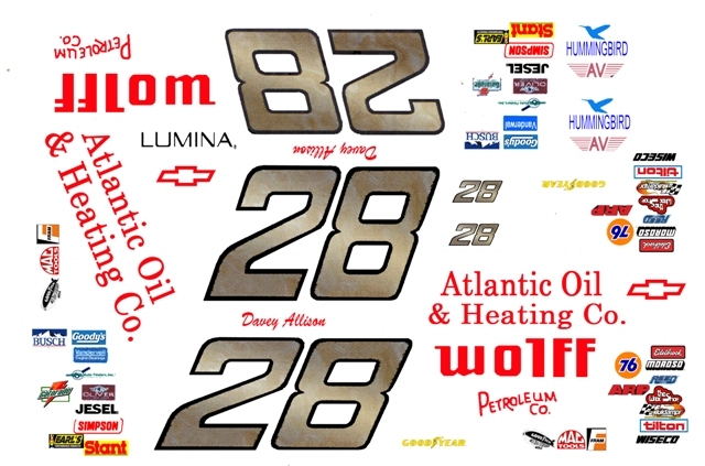 #28 Davey Allison Wolff Petroleum Co. Lumina 1990 1/24th – 1/25th Scale Decals