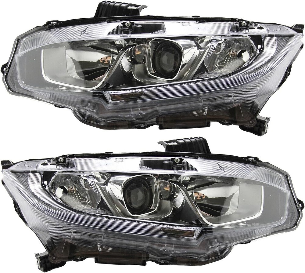 Headlight Assembly Fit for 2016-2021 Honda Civic,Halogen Headlamp W/Led DRL Chro
