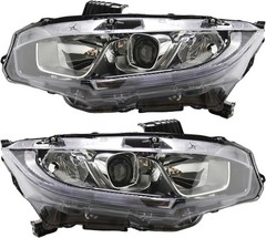 Headlight Assembly Fit for 2016-2021 Honda Civic,Halogen Headlamp W/Led DRL Chro