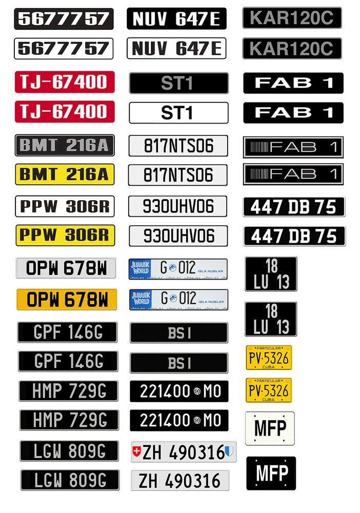 1/64 scale model car assorted TV movie international license plates tags