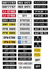 1/64 scale model car assorted TV movie international license plates tags