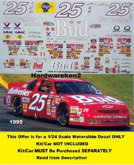 NASCAR DECAL #25 BUDWEISER 1995 MONTE CARLO KEN SHRADER 1/24 POWERSLIDE #238
