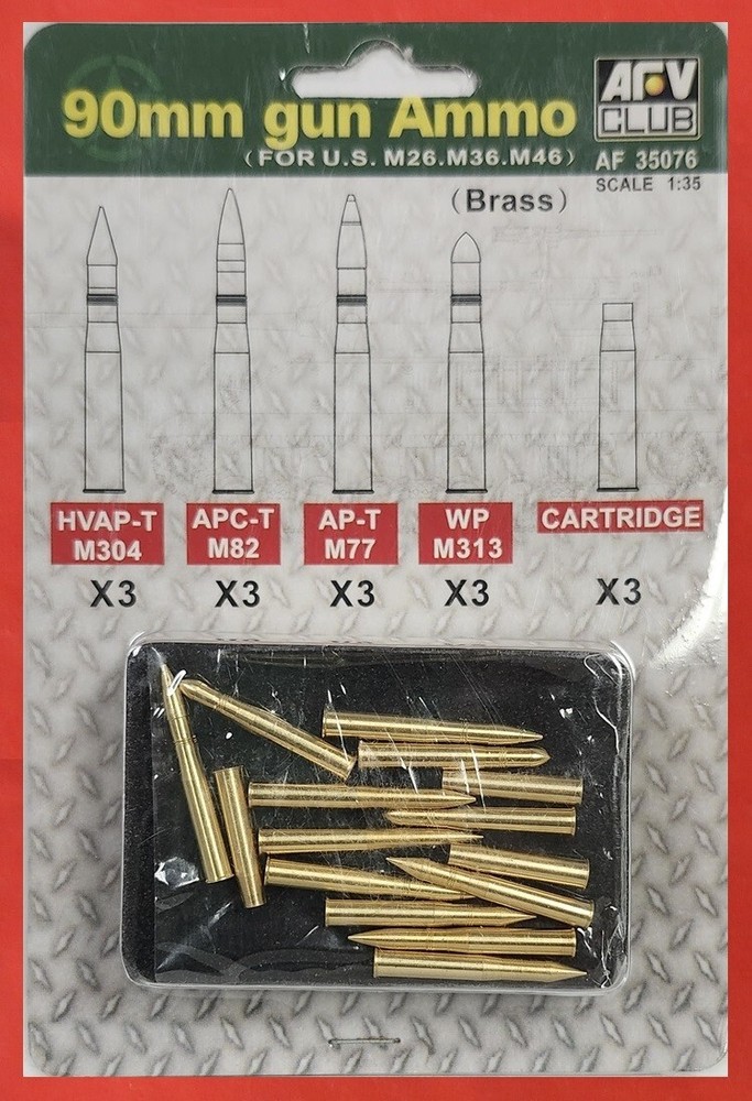 AFV Club AF35076 1/35 90mm Gun Ammo for U.S. M26, M36 & M46 Turn Brass