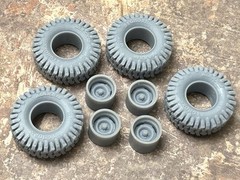 1/24 Scale: 15-Inch “4-slot Steelie” Wheels W/ Huge 35-inch Mud Tires. Resin