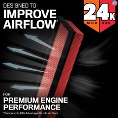 K&N Engine Air Filter: Extended Life 24,000 Mile Replacement: Compatible